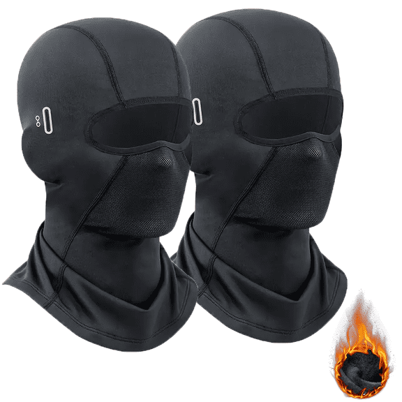 shamofeng 2 Pcs Balaclava Ski Mask, Full Face Mask with Fleece Lining for Winter Cold Weather Skiing, Snowboarding, Motorcycle, UV Protection with Neck Gaiter, Black