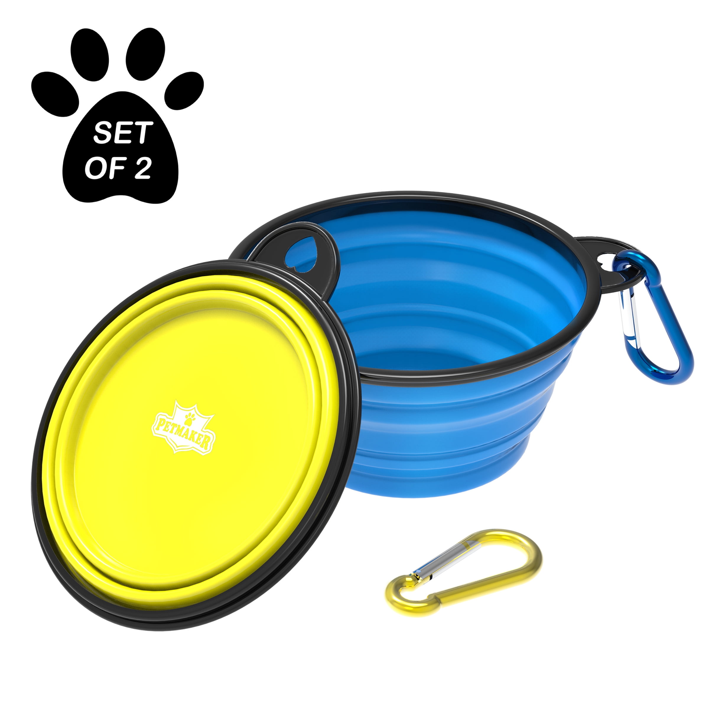 Traveling,Hiking Blue+Red Collapsible Dog Bowls for Travel 2 Pack,Dog Portable Water Bowl for Cats Pet Foldable Feeding Watering Dish,Food Bowls with Carabiner Clip for Walking 