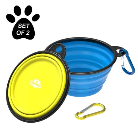 PETMAKER Collapsible Pet Bowls - Portable Silicone Food and Water Dog Bowl Set, BPA and Lead Free with Carabiner Clips for Travel- 2 Pack, 12 oz.