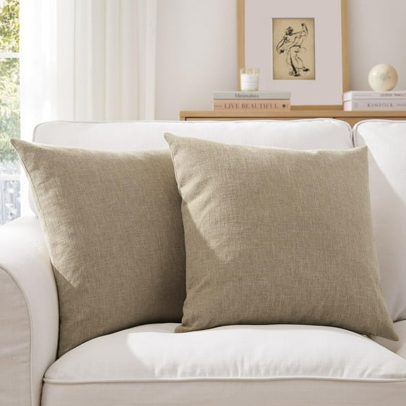 Knubmt 2 Pcs Decorative Linen Throw Pillow Covers Square Pillowcases Cushion Covers for Couch Bed Sofa Living Room, 16x16 Inch