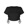 thumbnail image 6 of Xuanfei Women Side Drawstring Lace Up Crew Neck Short Sleeve Cropped Top, 6 of 7