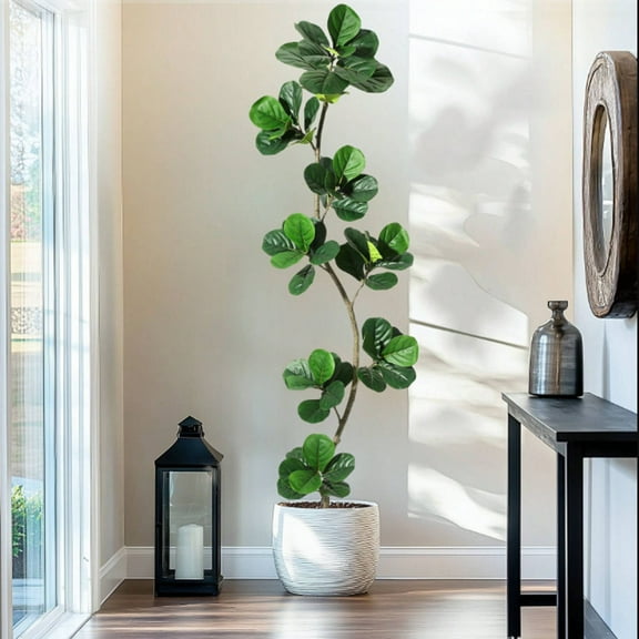Kselythan 5Ft Artificial Fiddle Leaf Fig Tree,Faux Fiddle Leaf Fig Tree In Pot,Large Artificial Tree For Living Room Office Home Decor,Housewarming Gift