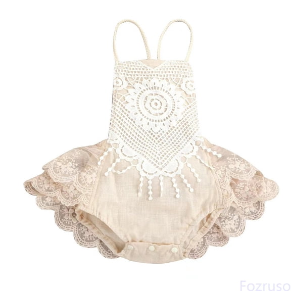 Fozruso Baby Girls Cotton Lace Spring Summer Sleeveless Romper Bodysuit Clothes Cute Girls Rompers Sizes 18-24 Months
