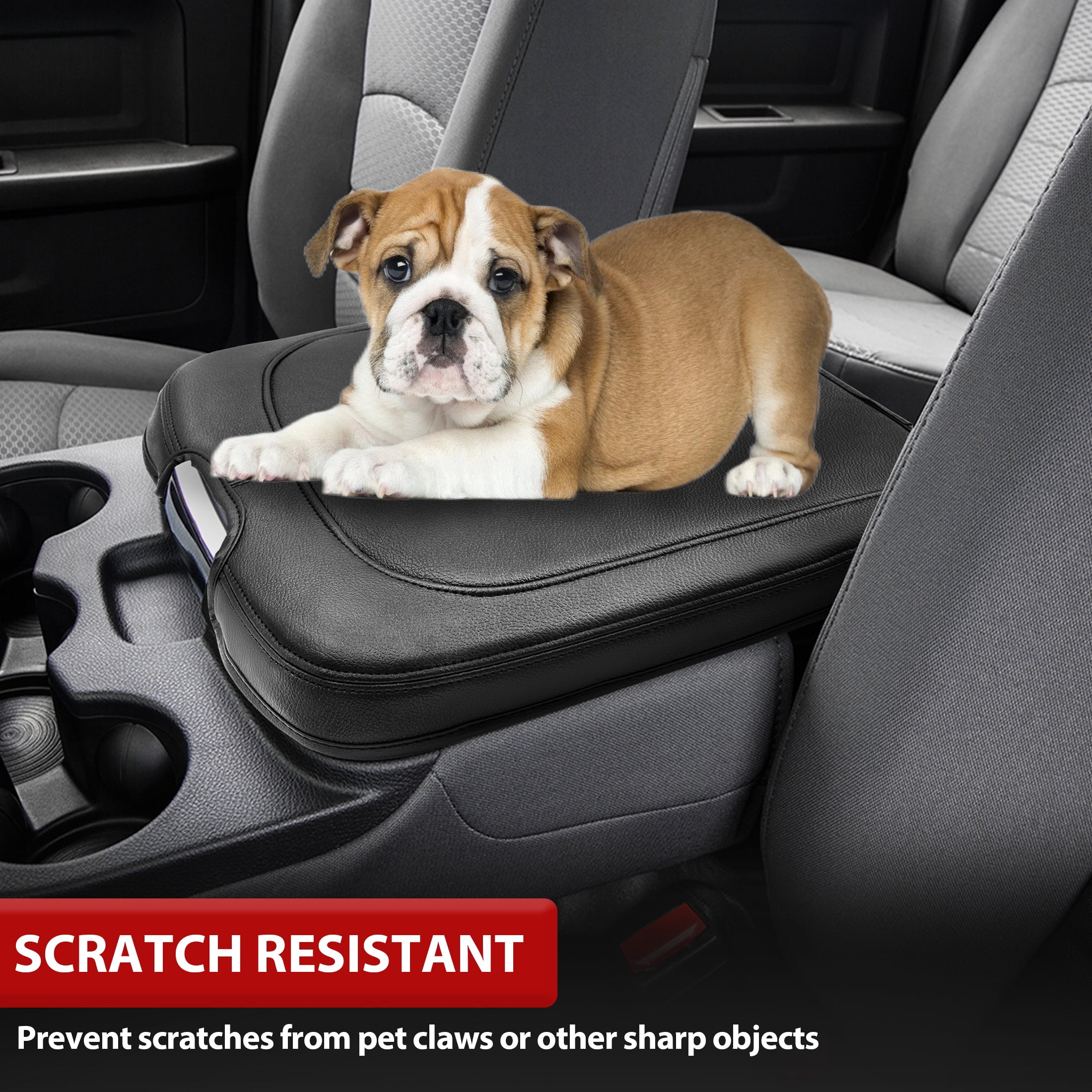 KBH Center Console Cover for Dodge Ram 1500 2013-2018, Ram 2500/3500/1500 Classic Model 2013-2025, PU Leather Armrest Cover Middle Console Lid Cover Accessories(Black)