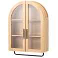 thumbnail image 2 of Ktaxon Arched Bathroom Medicine Cabinet, Wall Mounted Storage Cabinet with Double Glass Doors, Towel Bar & Adjustable Shelf, for Bathroom, Entryway and Kitchen, Oak, 2 of 17