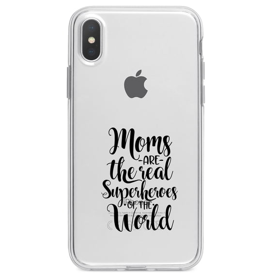 DistinctInk Clear Shockproof Hybrid Case for iPhone X / XS (5.8" Screen) - TPU Bumper Acrylic Back Tempered Glass Screen Protector - Moms Are The Real Superheroes of the World