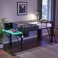 thumbnail image 4 of IVV Twin Size Mid Loft Bed with Desk and LED Lights, Metal Frame with MDF Desktop and Mesh Shelf, Space-Saving Gaming Bed with Incliner Ladder (Black), 4 of 12