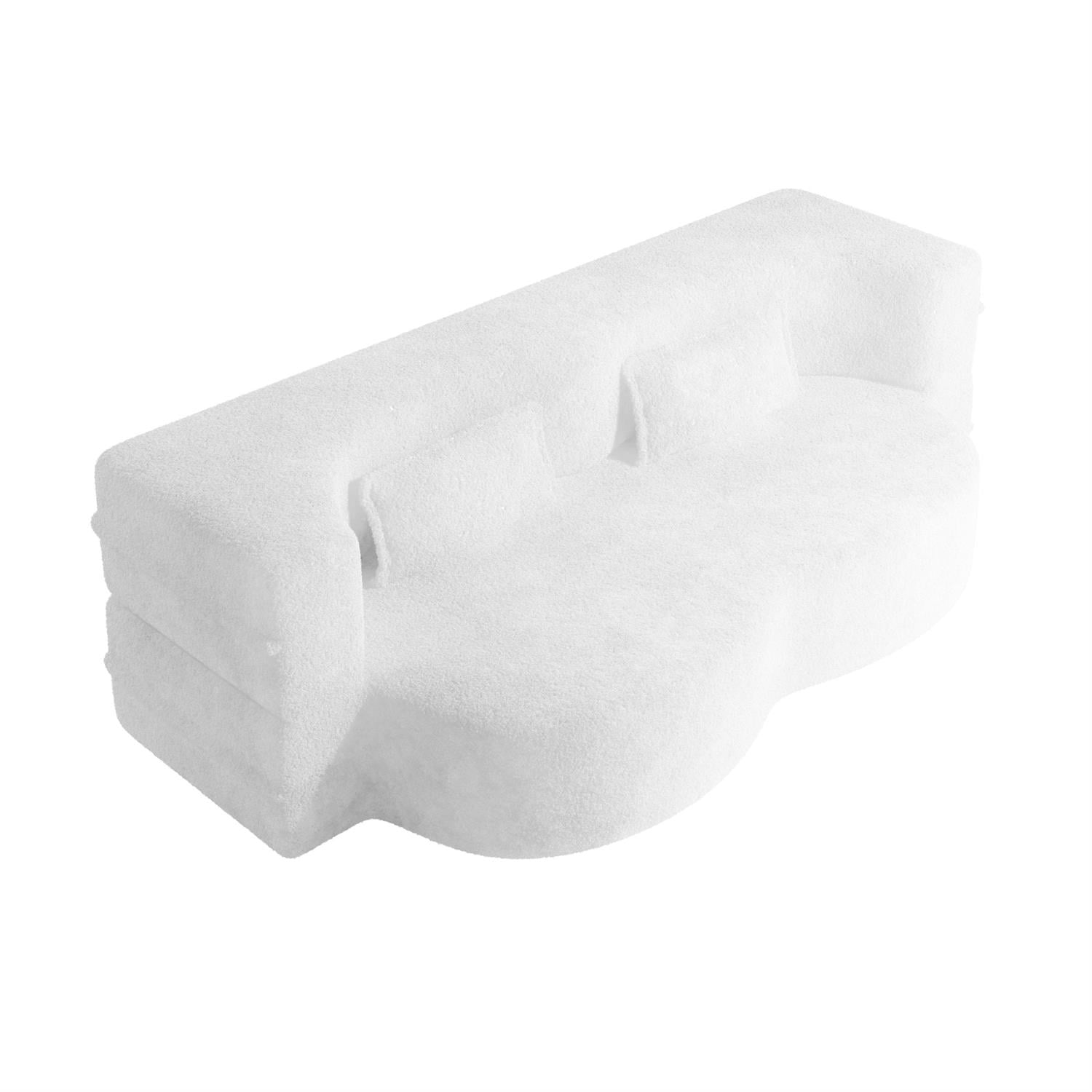 Demi Bonn Modern Convertible Floor Sofa Bed with 2 Pillows, Full Size 15" Folding Mattress, Teddy Fabric Foam-Filled for Living Room, No Assembly Needed, Beige