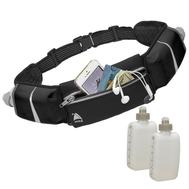 Athle` Sport Running Belt Waist Fanny Pack 2 10oz Water Bottles
