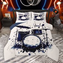 Homewish Child Watercolor Drum Bedding Comforter Set, Modern Music Twin Comforter Sets, Cartoon Musical Instruments Reversible Bedding Set, Luxury Bedroom Decor, 2-Piece