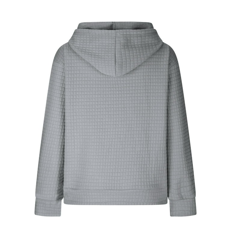 Women's Waffle Knit Hoodie Cardigan, Long Sleeve Drawstring