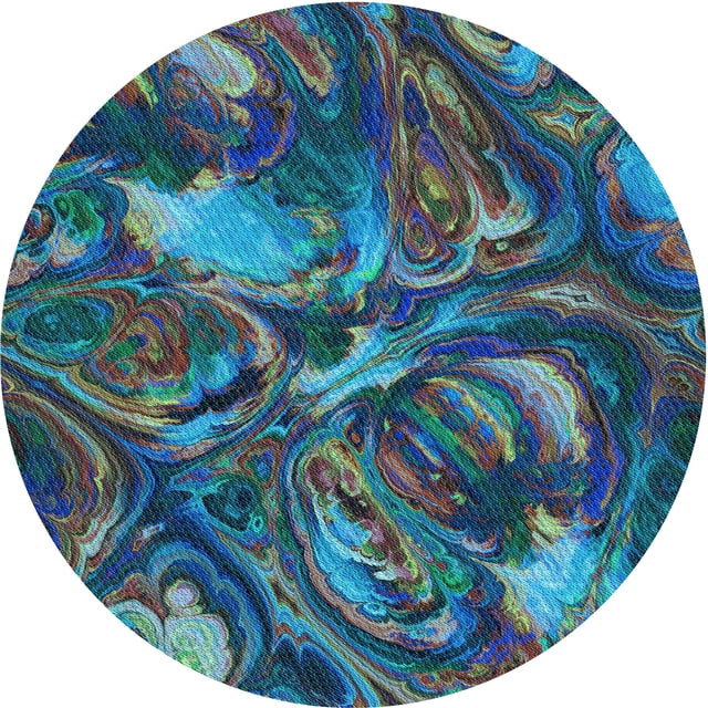 Ahgly Company Tapis d'Intérieur Ronds Transitionnels Bleus Lavables à la Machine, 8 Pieds Rond