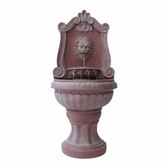 Xbrand 52.4" Sandstone Lion Head Floor Fountain, Two-Tier Outdoor Water Feature, Durable Resin Construction