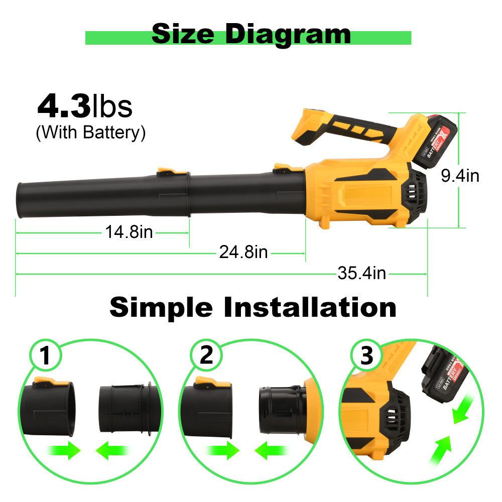 Leaf Blower Cordless with 5 Speed Option, 21V Battery Powered Leaf Blower with 4.0Ah Batteries and Charger, 650CFM Lightweight Blower for Lawn, Patio, Yard, Yellow
