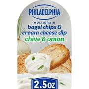 Philadelphia Multigrain Bagel Chips & Chive & Onion Cream Cheese Dip, 2.5 oz Tray, Pieces, Contains: Milk, Wheat.,