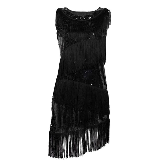 Vestido con lentejues y flecos Vestido de traje de los años 20 Negro Hugo Baile Latino Vestido Mujer