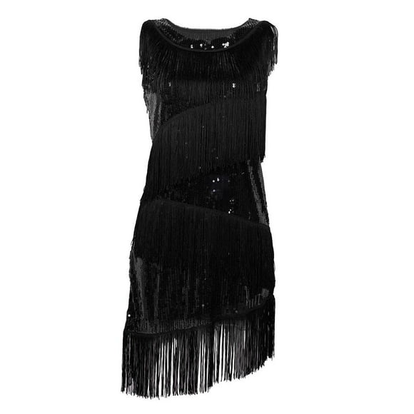 Vestido con lentejues y flecos Vestido de traje de los años 20 Negro Hugo Baile Latino Vestido Mujer