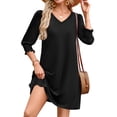 thumbnail image 2 of Vestido de verano WIHOLL con cuello en V y manga 3/4 para mujer, negro XL, 2 of 4