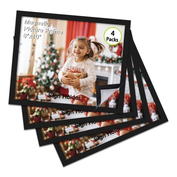 4 Packs 8x10 Magnetic Picture Frames, 8 by 10 Magnetic Photo Frame Set for Glass Window Door Fridge, Black