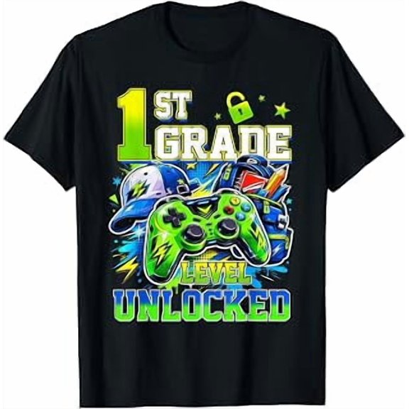 1st Grade Level Unlocked, Video Gamer, Back to School, Gaming Theme, Short Sleeve T-Shirt