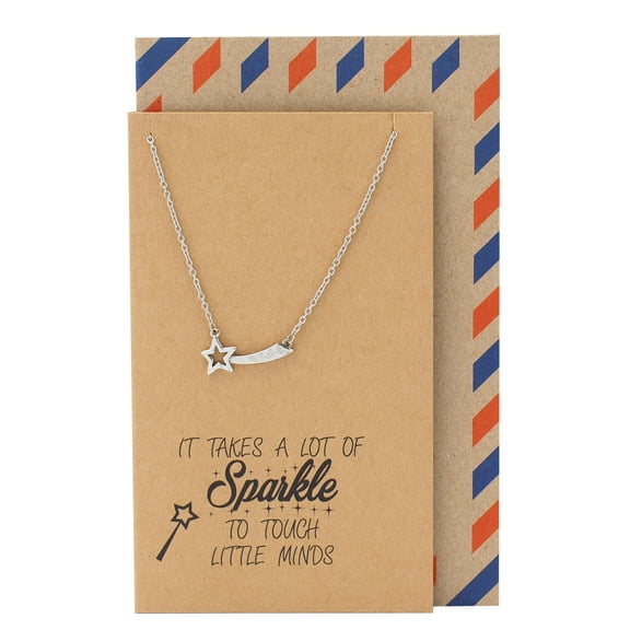 Quan Jewelry Teacher's Day Star Necklace, Teacher Gifts with Greeting Card, 16-in to 18-in