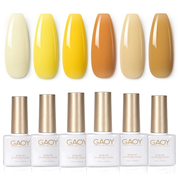 Set de esmaltes de uñas GAOY, gel amarillo y naranja, 6 colores, 7,3 ml