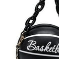 thumbnail image 3 of Fashion Basketball Shaped Handbags PU Leather Chain Tote Round Graphic travel Black, 3 of 8