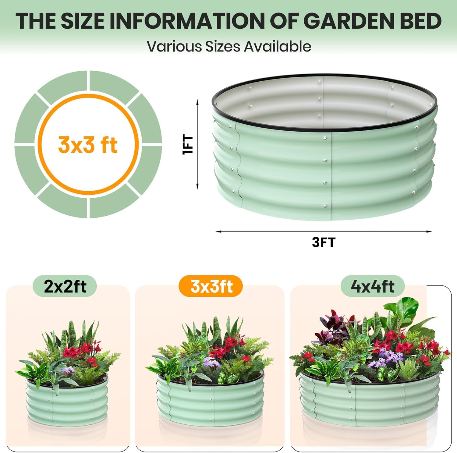 EastVita Raised Garden Beds Outdoor,2 Pack 3x3x1 FT Galvanized Raised Garden Bed for Gardening, Round Metal Planter Box for Planting Plants Vegetables and Flower