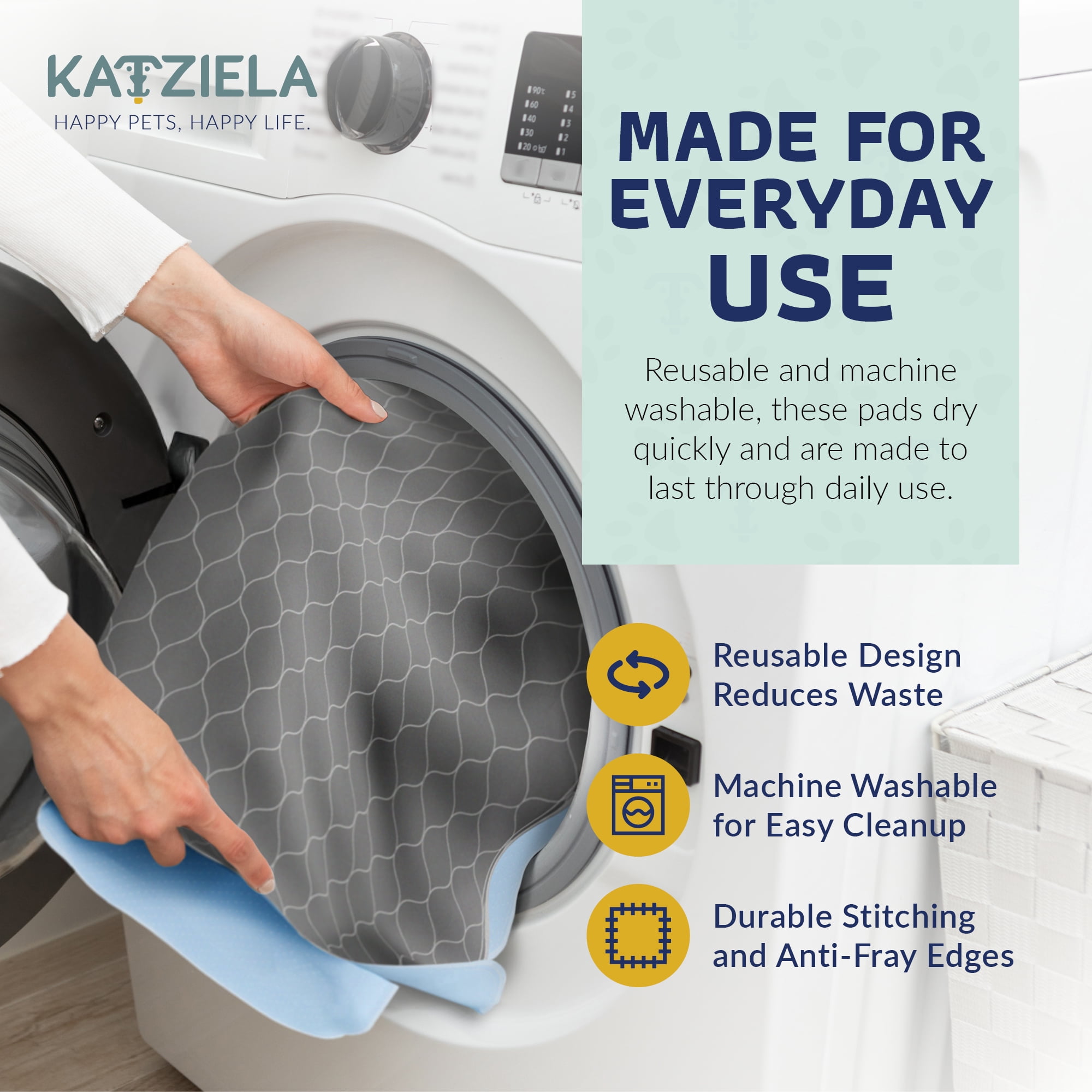 Katziela Quick-Drying Washable Pee Pads for Dogs (2 Pack 24x36 Rectangular) Waterproof Reusable
