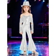 thumbnail image 5 of TiaoBug Kids Girls Off Shoulder Fringe Jumpsuit Disco Outfit for Retro Themed 70s Party & Stage Performance Silver 6, 5 of 7
