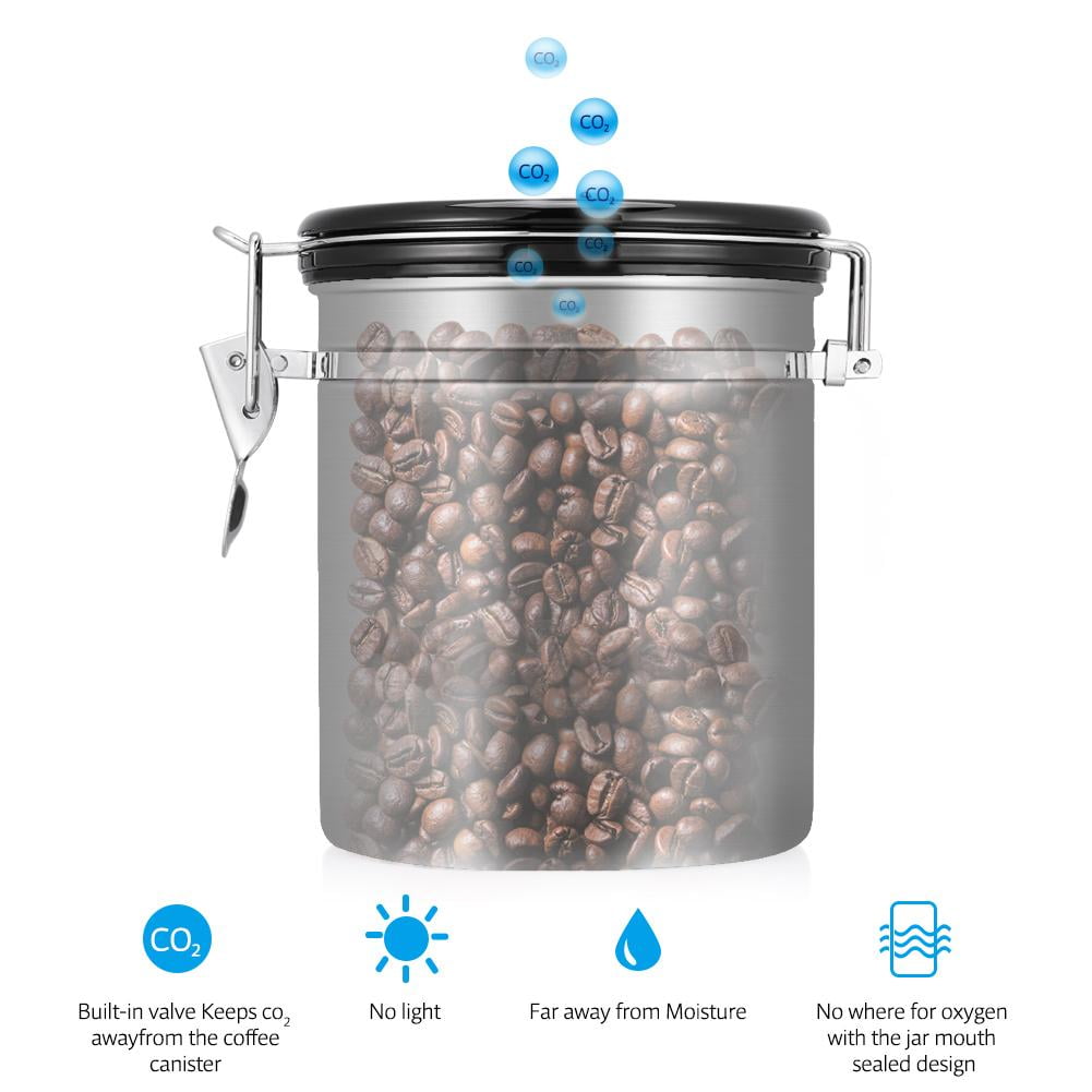 WALFRONT Coffee Container Airtight, Stainless Steel Vacuum Sealed