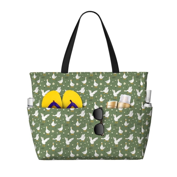 Hirioo Cute goose for Large Capacity Beach Travel Bag for Women Men Foldable Beach Bags, Ideal for Travel, Beach, Pool, Picnic, and Family Outings