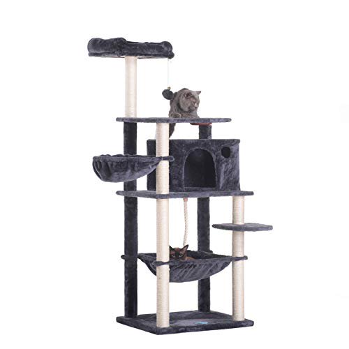 Hey Brother Extra Big Cat Tree With Feeding Bowl Cat Condos With Sisal Poles Hammock And Cave Padded Platform Climbing Tree For Cats Anti Toppling Devices Smoky Gray Mpj022g Walmart Com Walmart Com