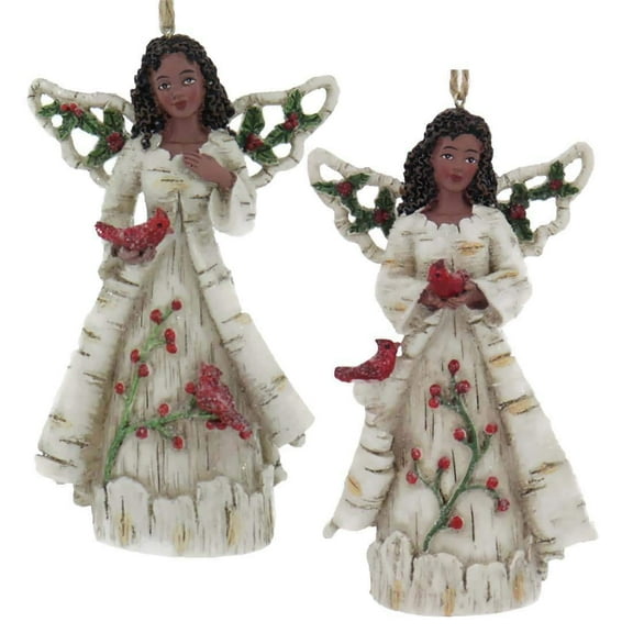 Kurt Adler 5-Inch Birch Berry Angel Christmas Ornaments, 2 Piece Set