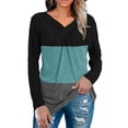 thumbnail image 3 of Camisa con cuello en V torcida para mujer, camisetas de manga larga con bloques de color a la moda, informales, suaves, para la vida diaria de vacaciones, 3 of 6