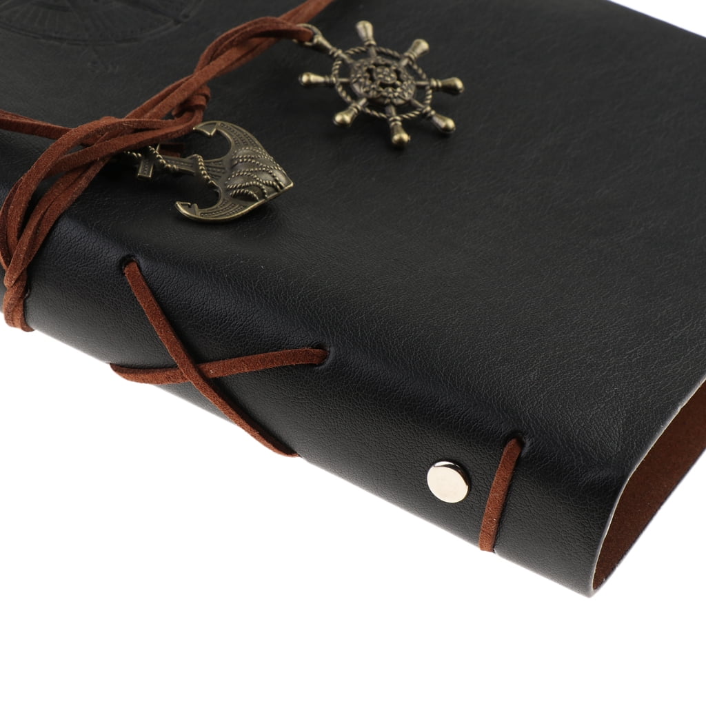 A5 Leather Journal Notebook Portable Loose Leaf Blank Notebook for Drawing, Diary Black