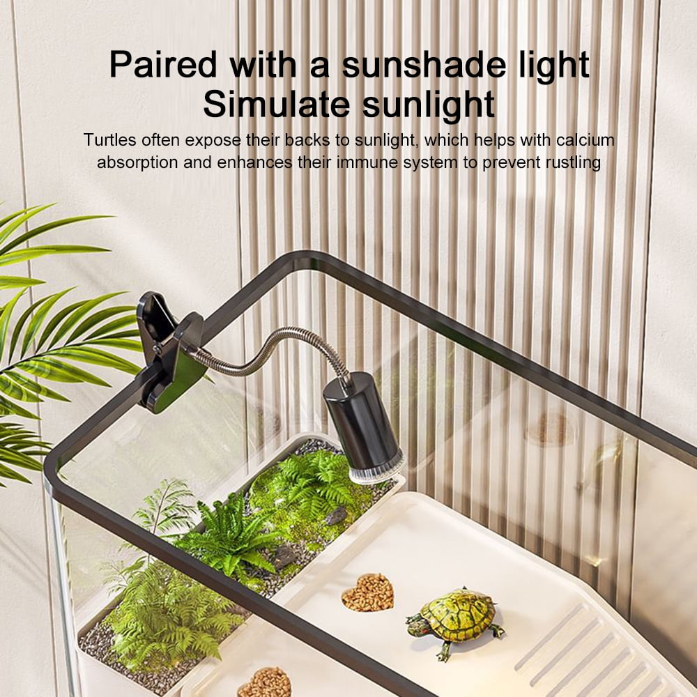 Rechale Turtle Tank, Turtle Aquarium with Basking Platform and Bottom Drainage,Basking Lamp & 9-in-1 Starter Kit (Decorative Plants Included) for Turtles, Crayfish, Crabs, Amphibians, Reptiles