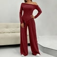 thumbnail image 2 of sususu Casual Outfits for Women,Fashion Clothing Women's Two Piece Comfort Outfit Relaxed Drop Shoulder Tee with Flowy Wide Leg Pants Soft Casual Wear Set for Everyday - Red, 2 of 8