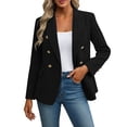 thumbnail image 2 of Tqyyweavej Women's Tweed Blazers Business Casual Double Breasted Plaid Jackets Open Front Long Sleeve Work Suits with Pockets S-2XL, 2 of 9