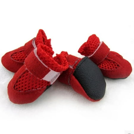 Anvazise 4Pcs Dog Puppy Pet Soft Mesh Anti-slip Shoes Boots Comfortable Casual Sneakers Red XL