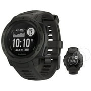 Garmin Instinct Rugged Outdoor Watch with GPS and Heart Rate Monitoring Graphite (010-02064-00) with Deco Essentials 2-pack Screen Protector for Garmin Instinct