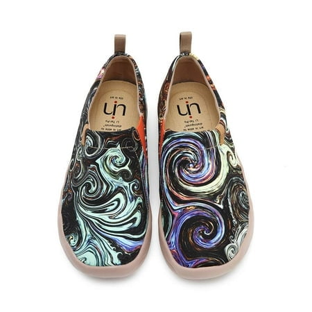 UIN Womens StarryANight Painted canvas Slip-On Shoes Fashion Ladies Travel Shoes Black (85)