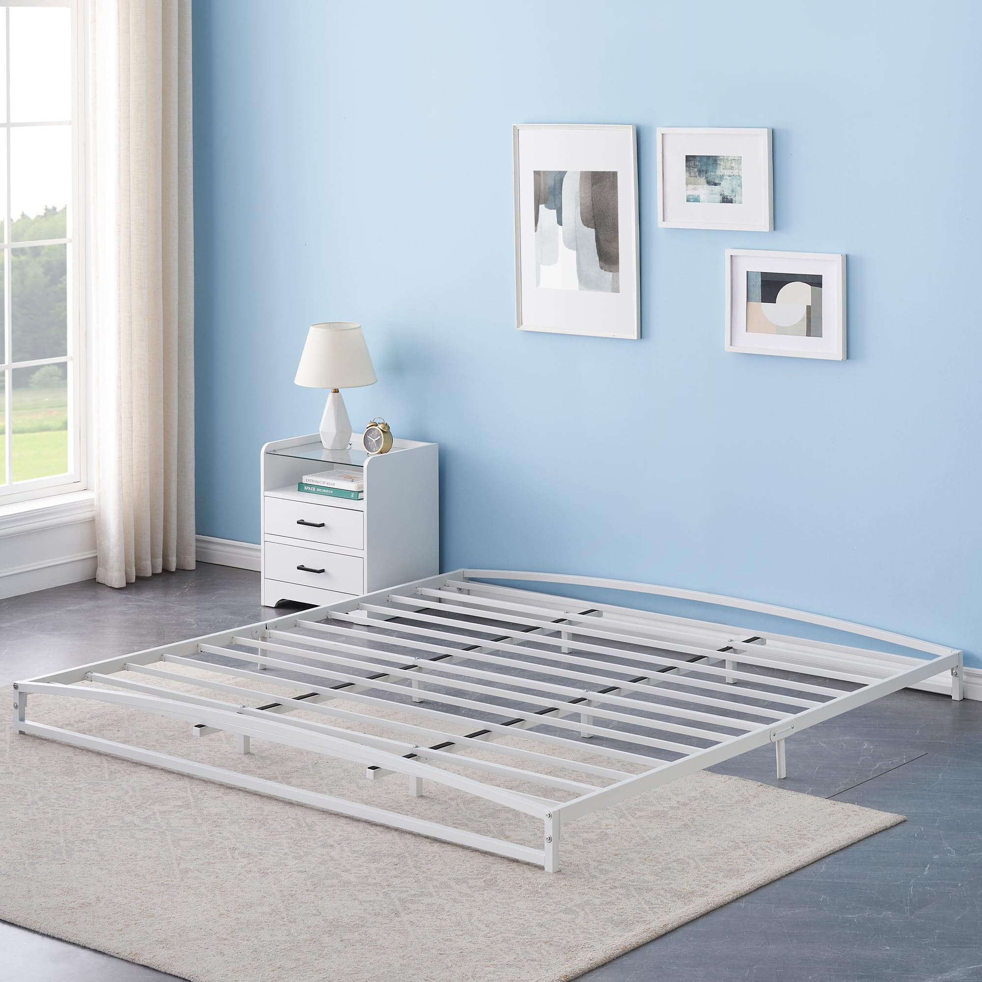 TROPOW King Size Bed Frame,6 Inch Metal Platform Bed Frame, Low Profile Bed Frame with Sturdy Steel Slats Support, Mattress Foundation, No Box Spring Needed, Easy Assembly,White