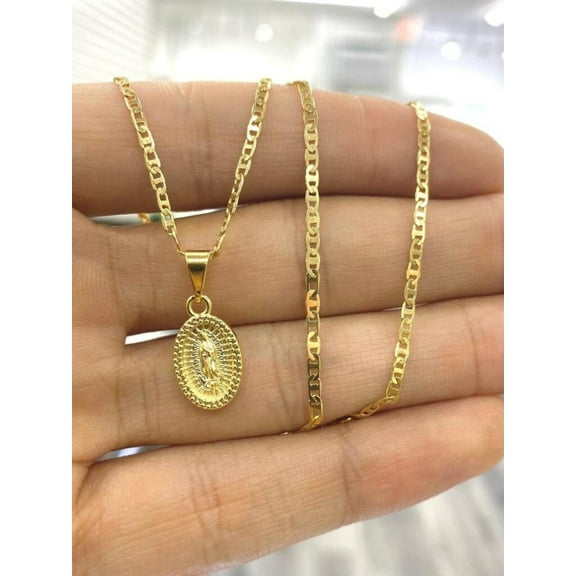 14K Yellow Gold Filled Virgen de Guadalupe Necklace 14x8mm / Cadena y Dije de la Virgencita de Guadalupe