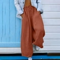 thumbnail image 2 of YUGYXL Oversized Linen Pants for Women Drawstring Baggy Palazzo Pants Summer Band Straight Wide Leg Pants with Pockets Orange M, 2 of 6