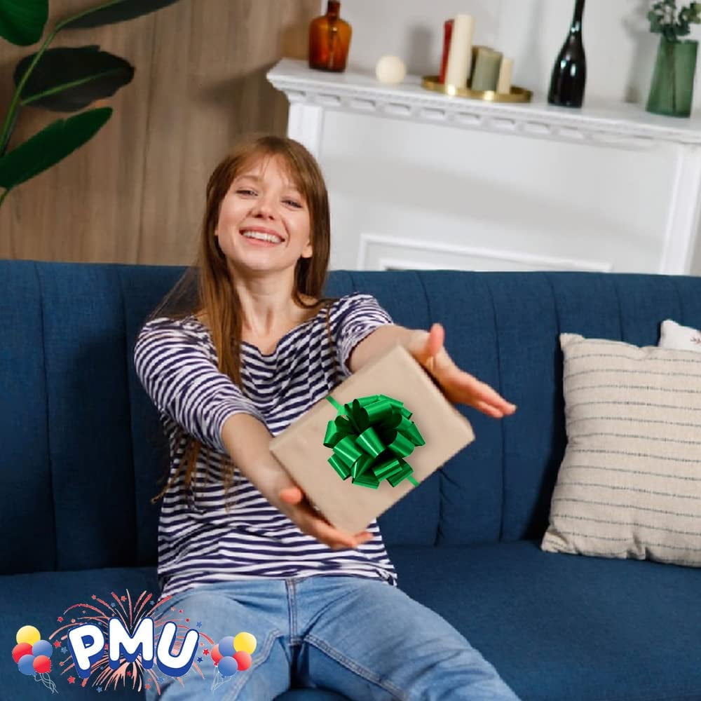 PMU Pom-Pom Pull-Apart - Pull Out Bows for Wedding, Birthdays & Anniversaries - Ribbon Bows for Flowers & Basket Decoration - Large Bow for Gift Wrapping - Emerald Green 5 Inch 20 Loops (50/pkg) Pkg/1
