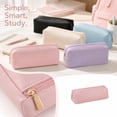 thumbnail image 2 of WONDBA PU Leather Pencil Case with zipper, simple style Pink, 2 of 7