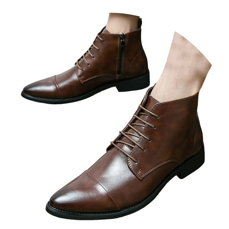Mepaouo Men s Ankle Dress Boots Pointy Toe Wingtip Business Formal Leather Work Oxfords Shoes(Brown 7)
