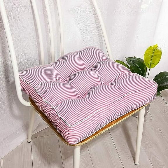 XmhyTop Bohemian Plush Patio Chair Pads, Square Comfort Cushions for Indoor/Outdoor, Home, Office & Kitchen Dining Seats Pink Stripe 18"x18"x4"