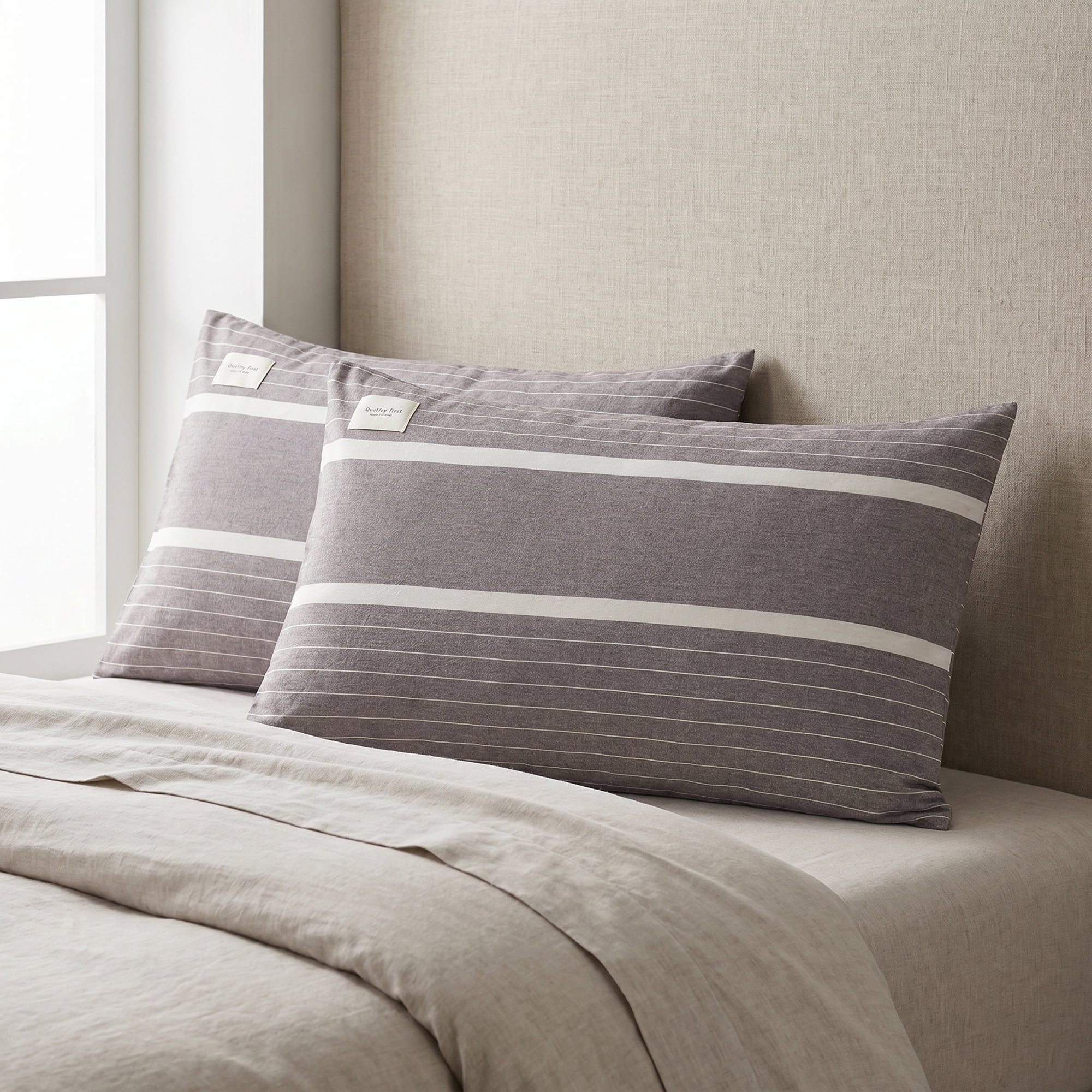 Unique Bargains 2Pcs Cotton Wrinkle Resistant Durable Pillowcase Queen Gray A